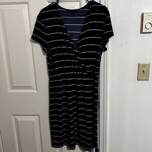 womens banana republic dress size Large Blue striped elastic waist short sleeve